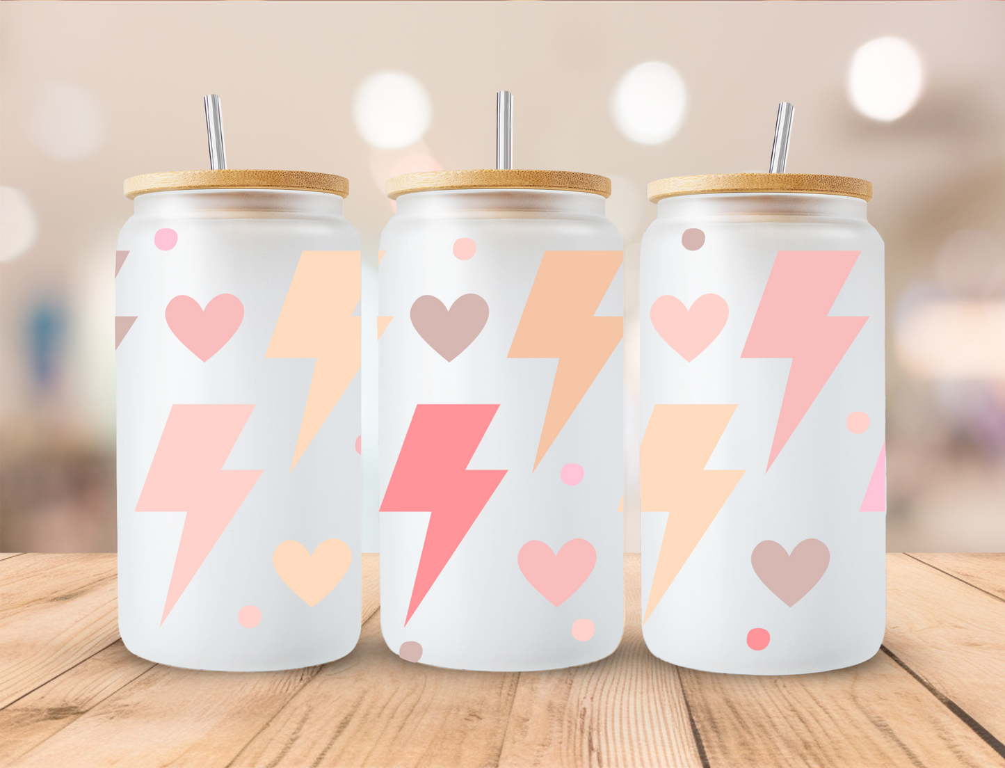 Pastel Lightning Bolts - 16 oz / 20 oz Libby UV DTF Wrap