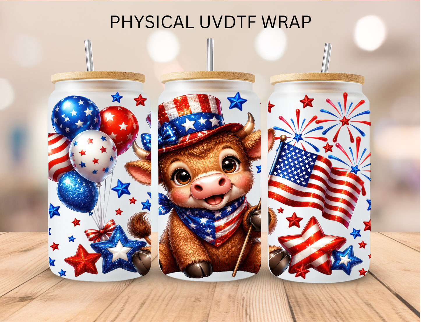 Patriotic Cow - 16 oz / 20 oz Libby UV DTF Wrap