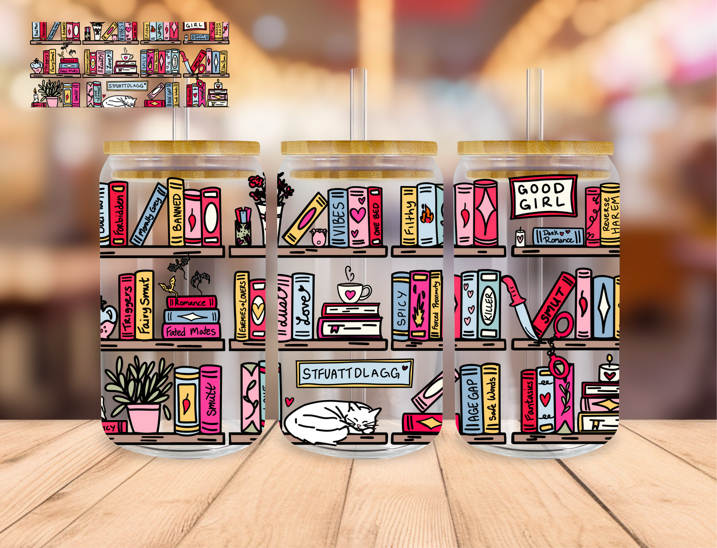 Book Shelf Tropes - 16 oz / 20 oz Libby UV DTF Wrap (Copy)