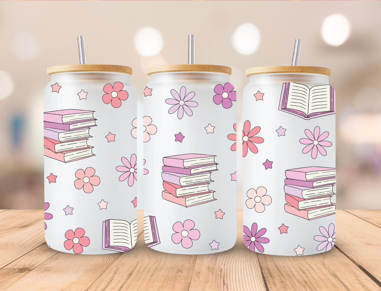 Floral Book Lovers - 16 oz / 20 oz Libby UV DTF Wrap