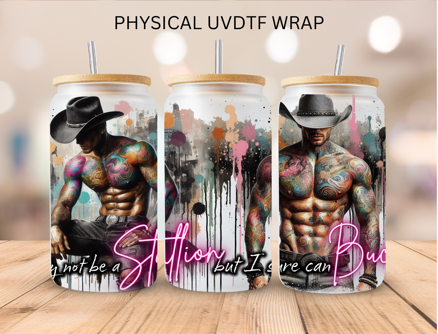 Shirtless Cowboy - 16 oz / 20 oz Libby UV DTF Wrap
