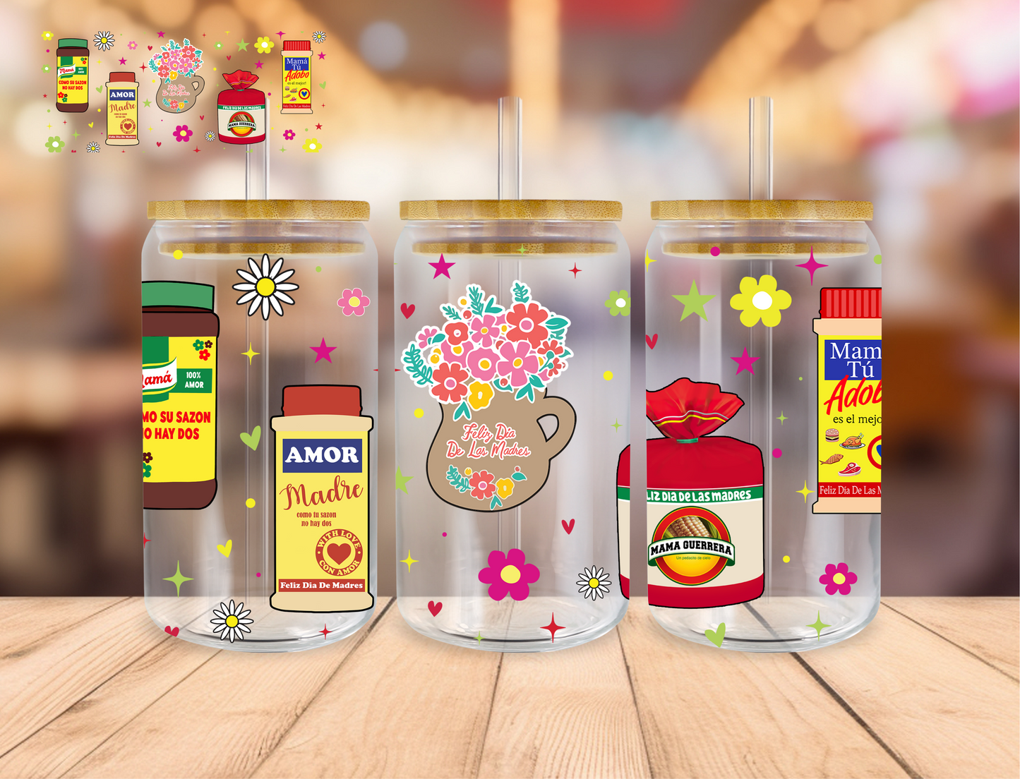 Feliz Dia De Los Madres - 16 oz / 20 oz Libby UV DTF Wrap