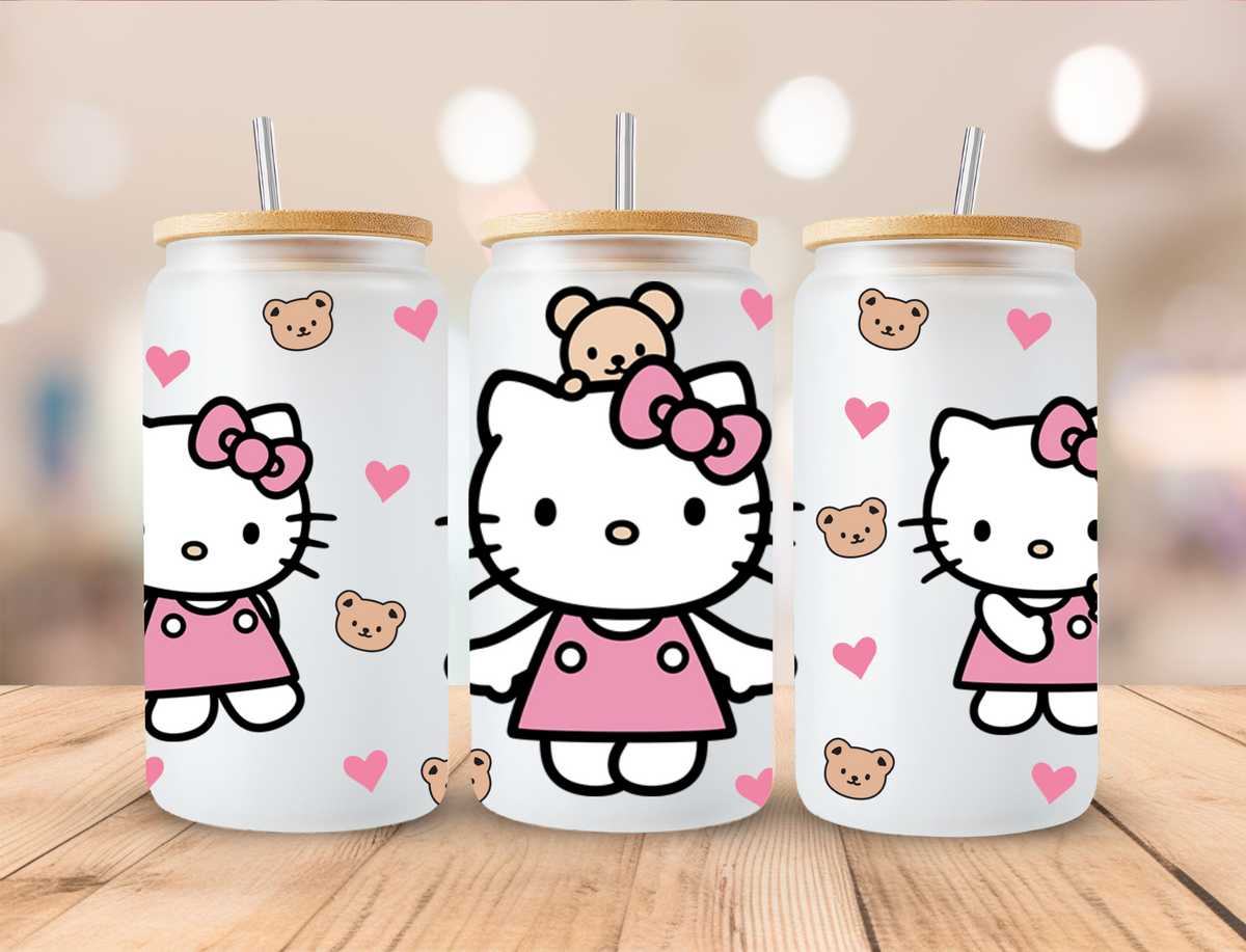 Valentines Kitty & Bear - 16 oz Libby UV DTF Wrap