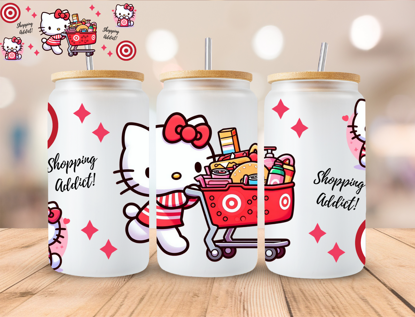 Kitty Shopping- 16 oz / 20 oz Libby UV DTF Wrap