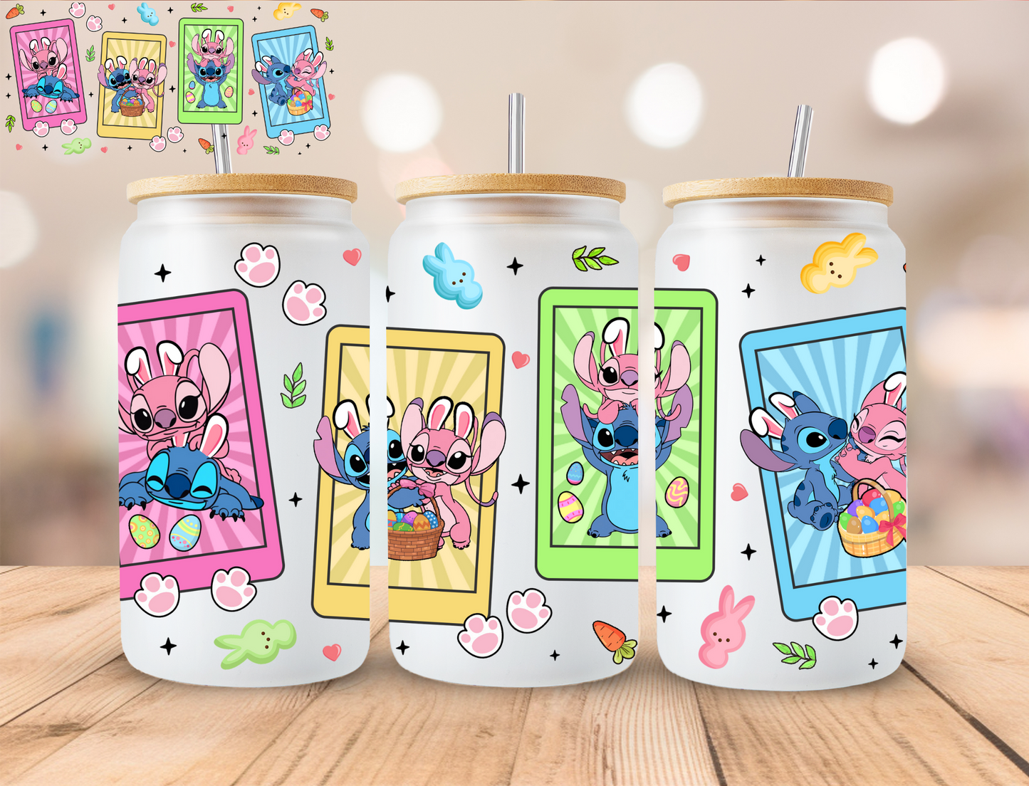 Easter Blue Alien Cards - 16 oz / 20 oz Libby UV DTF Wrap