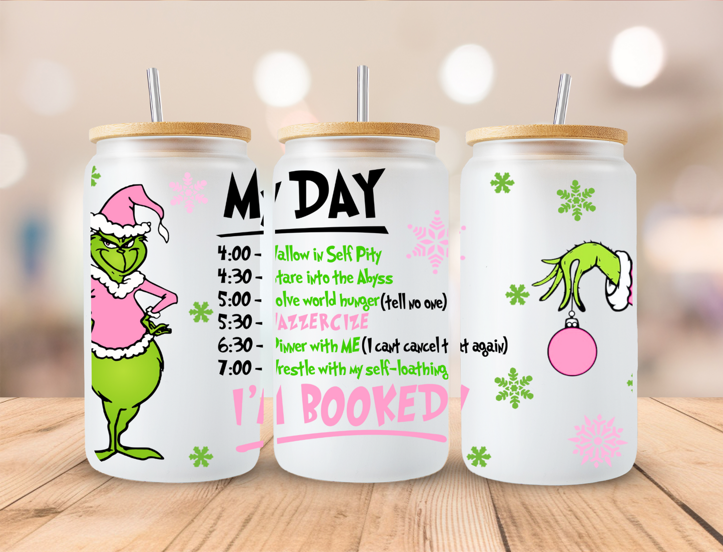 Christmas Pastel I'm Booked - 16oz Libby UV DTF Wrap