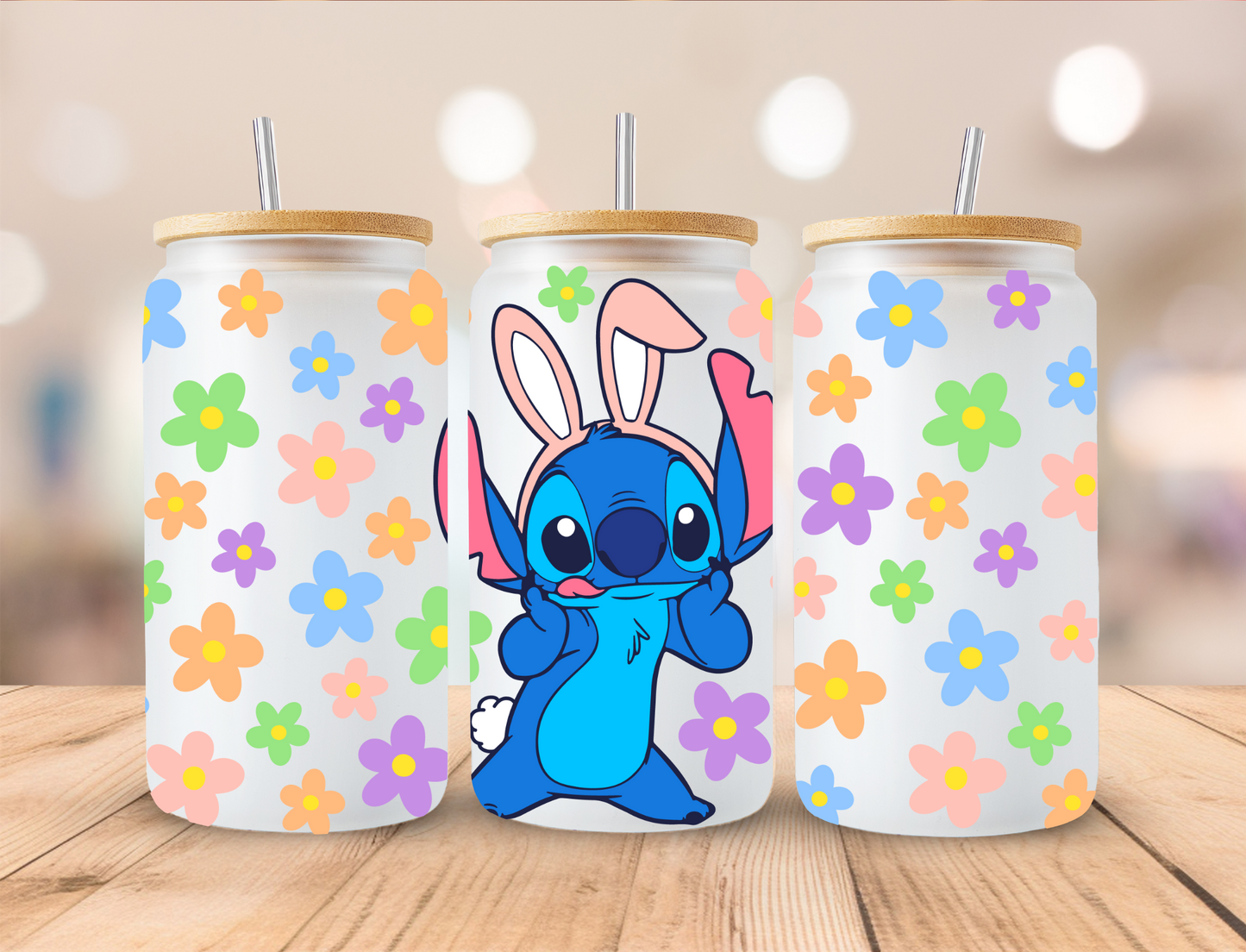 Easter Blue Alien Floral - 16 oz / 20 oz Libby UV DTF Wrap
