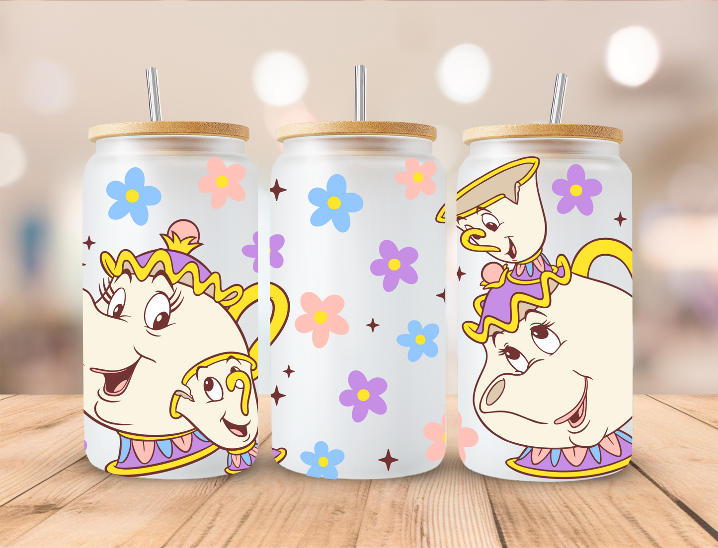 Floral Tea Pot Set - 16 oz / 20 oz Libby UV DTF Wrap