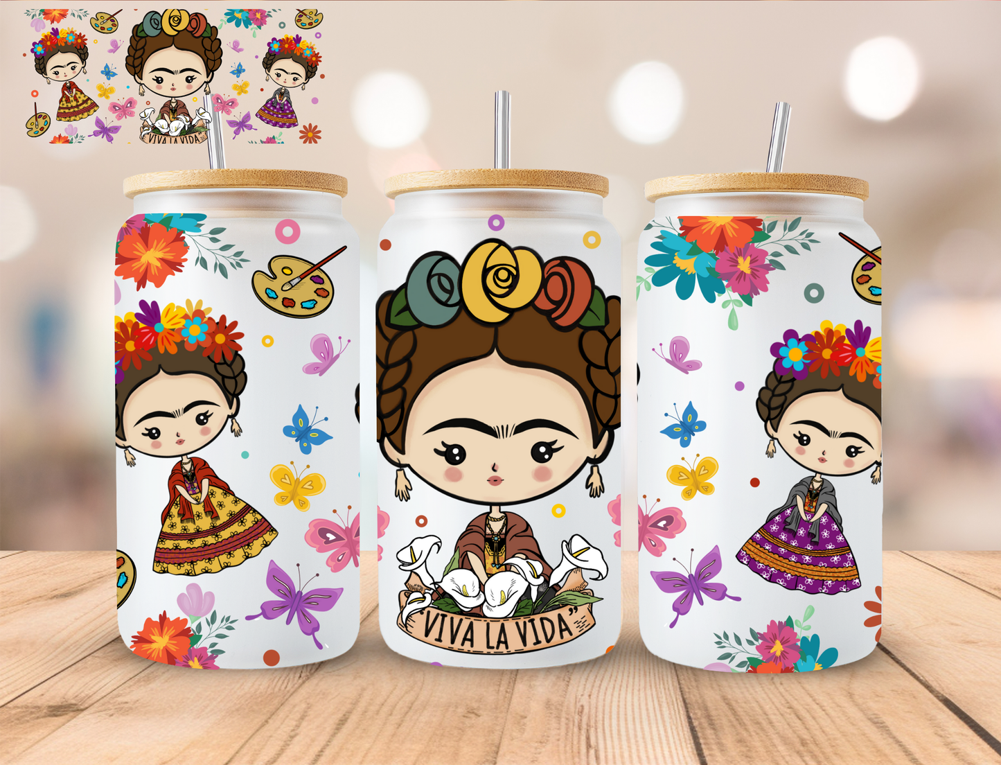 Frida Kahlo - 16 oz / 20 oz Libby UV DTF Wrap