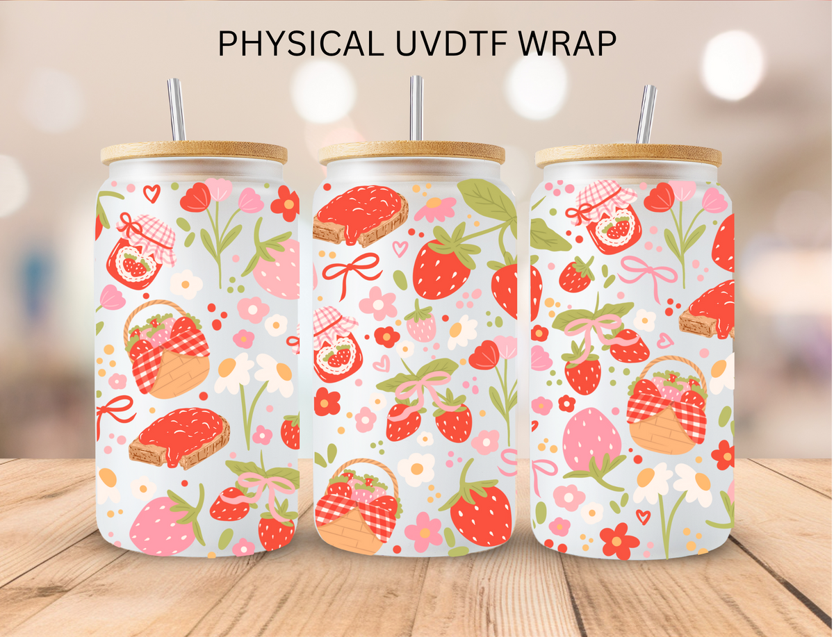 Strawberry Aesthetic - 16 oz / 20 oz Libby UV DTF Wrap