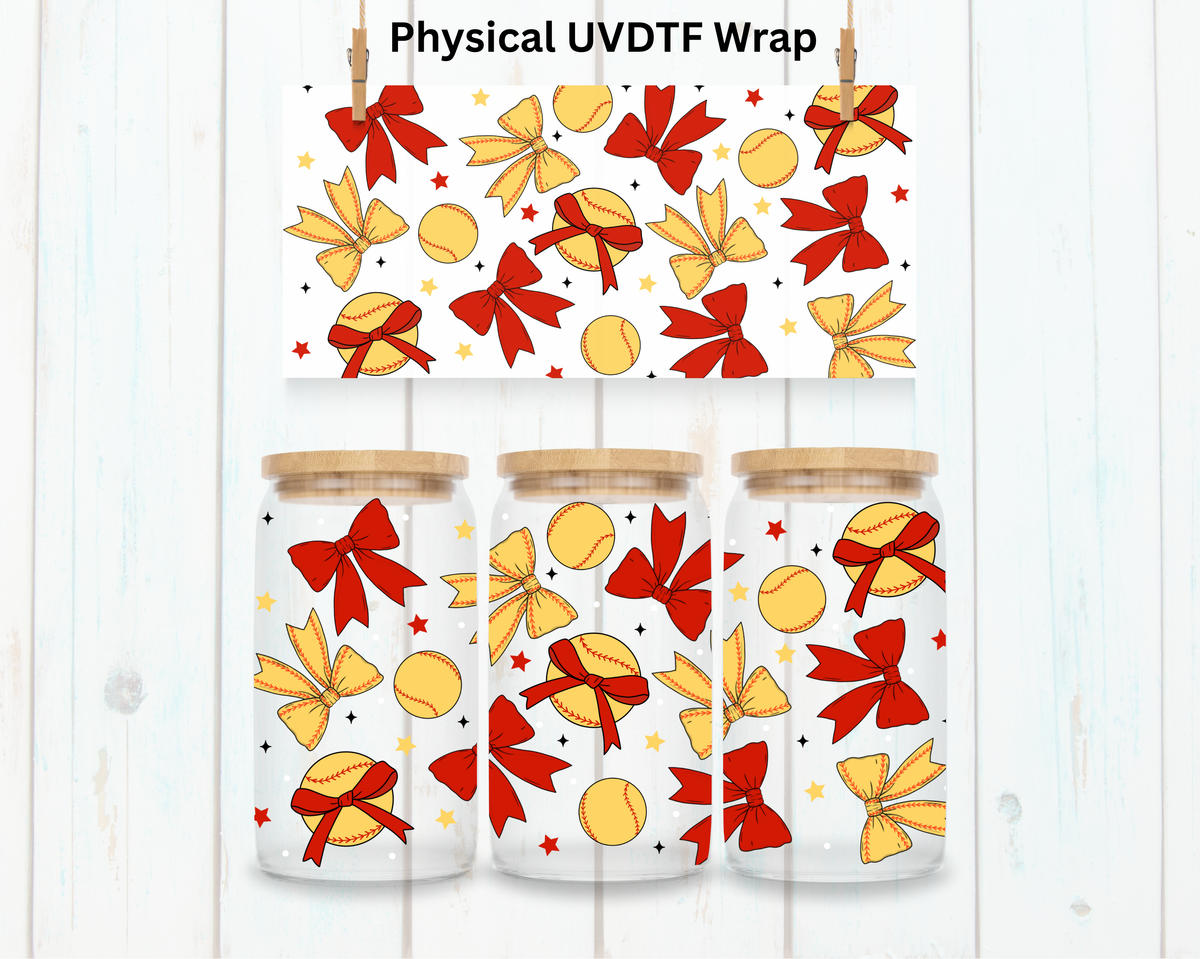 Softball and Red Bows - 16 oz / 20 oz Libby UV DTF