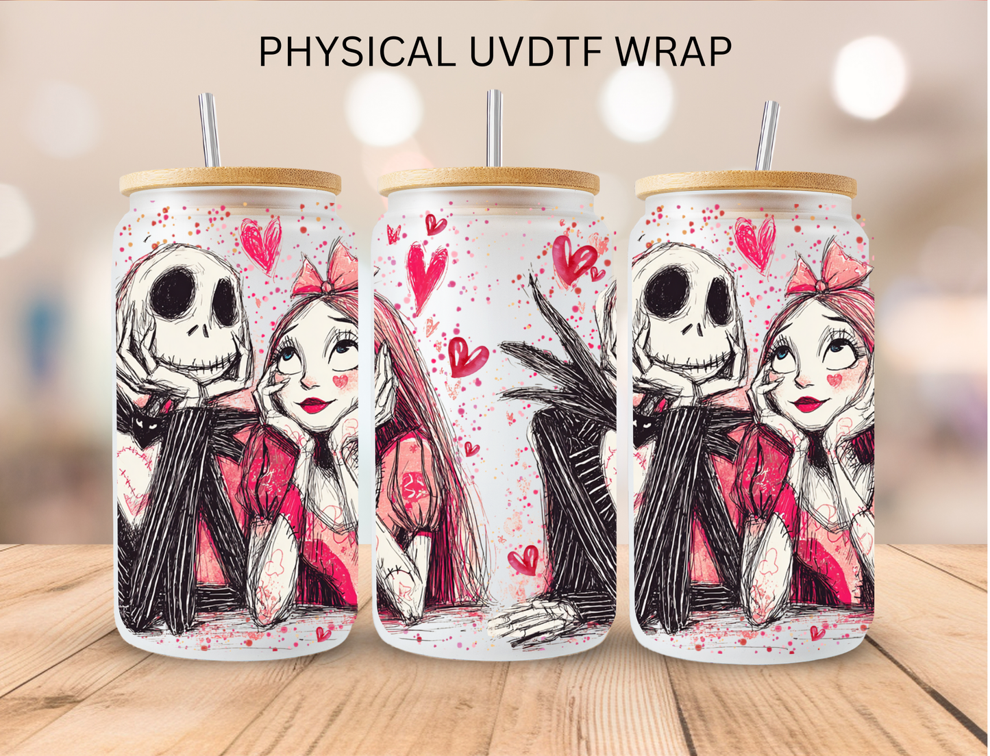 Valentines Watercolor Jak n Sally Friends - 16 oz / 20 oz Libby UV DTF