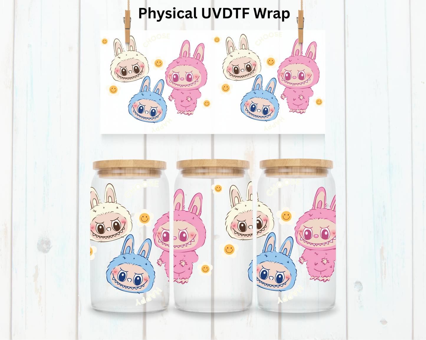 Choose Happy LaBu Bear - 16 oz / 20 oz Libby UV DTF