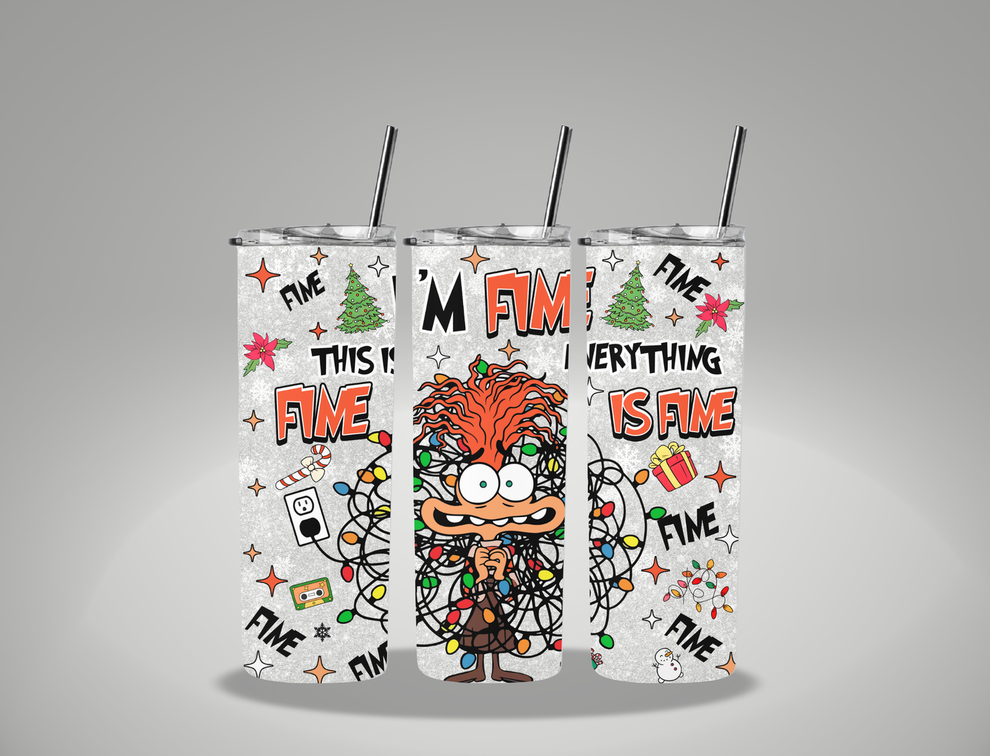 Christmas Anxiety - 20oz Skinny Tumbler / 25 Oz Glass Tumbler Wrap