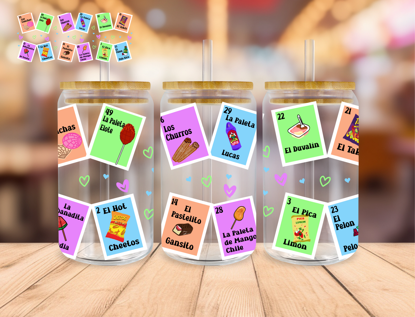 Spanish Food Carrds - 16 oz / 20 oz Libby UV DTF Wrap