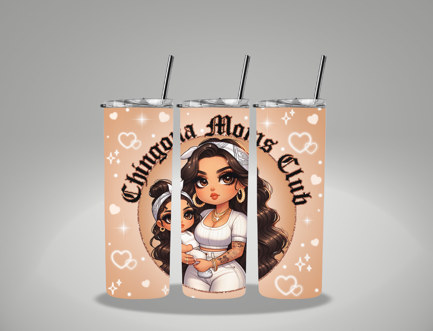 Chicano Beige Chingona Moms Club - 20oz Skinny Tumbler Wrap