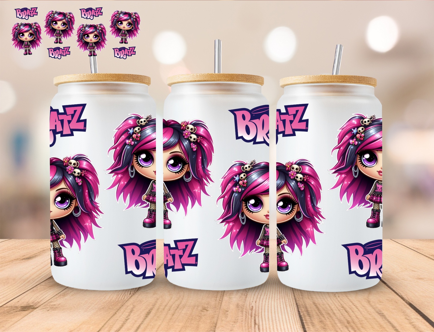 Pink Doll 2- 16 oz / 20 oz Libby UV DTF Wrap