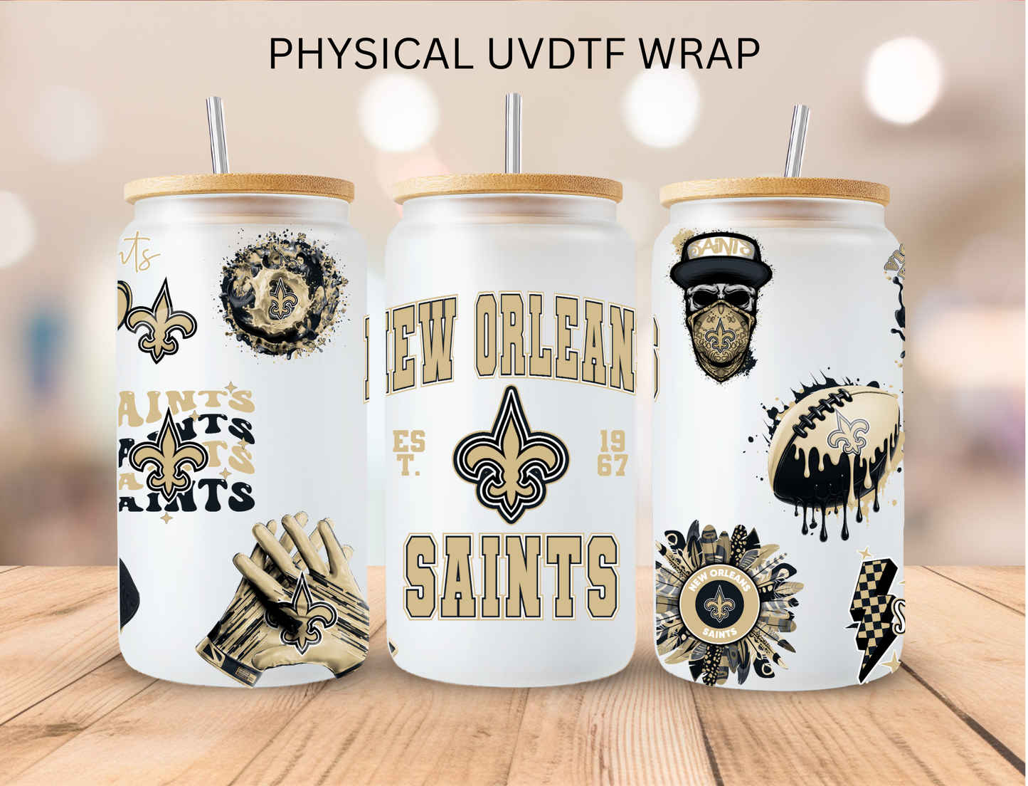 New Orlean Saints NFL Team - 16 oz / 20 oz Libby UV DTF Wrap