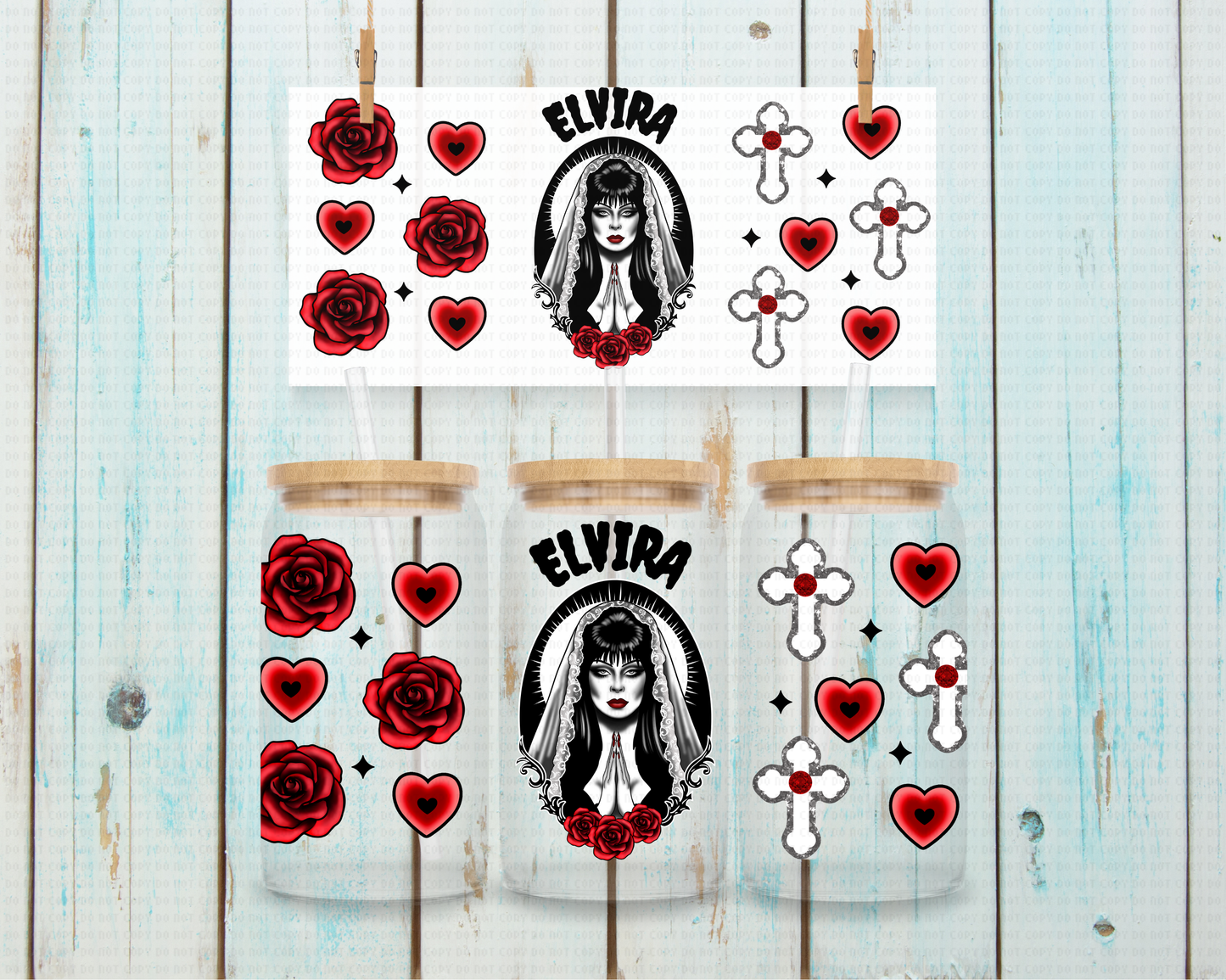 Halloween Catholic Elvira - 16 oz / 20 oz Libby UV DTF Wrap Lumiistell EXCLUSIVE