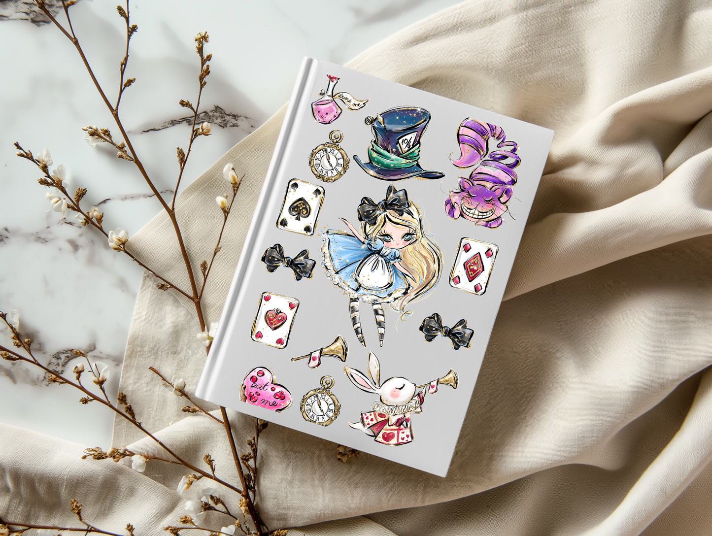 Watercolor Wonderland Alice - A5 Notebook UV DTF Wrap
