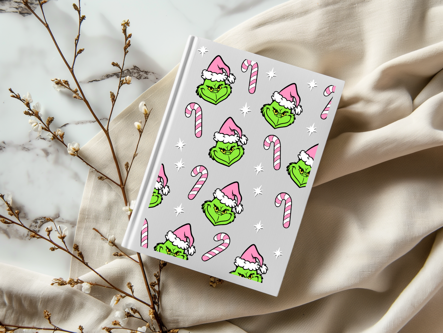 Christmas Pink Hat Mean Green And Candy Canes - A5 Notebook UV DTF Wrap