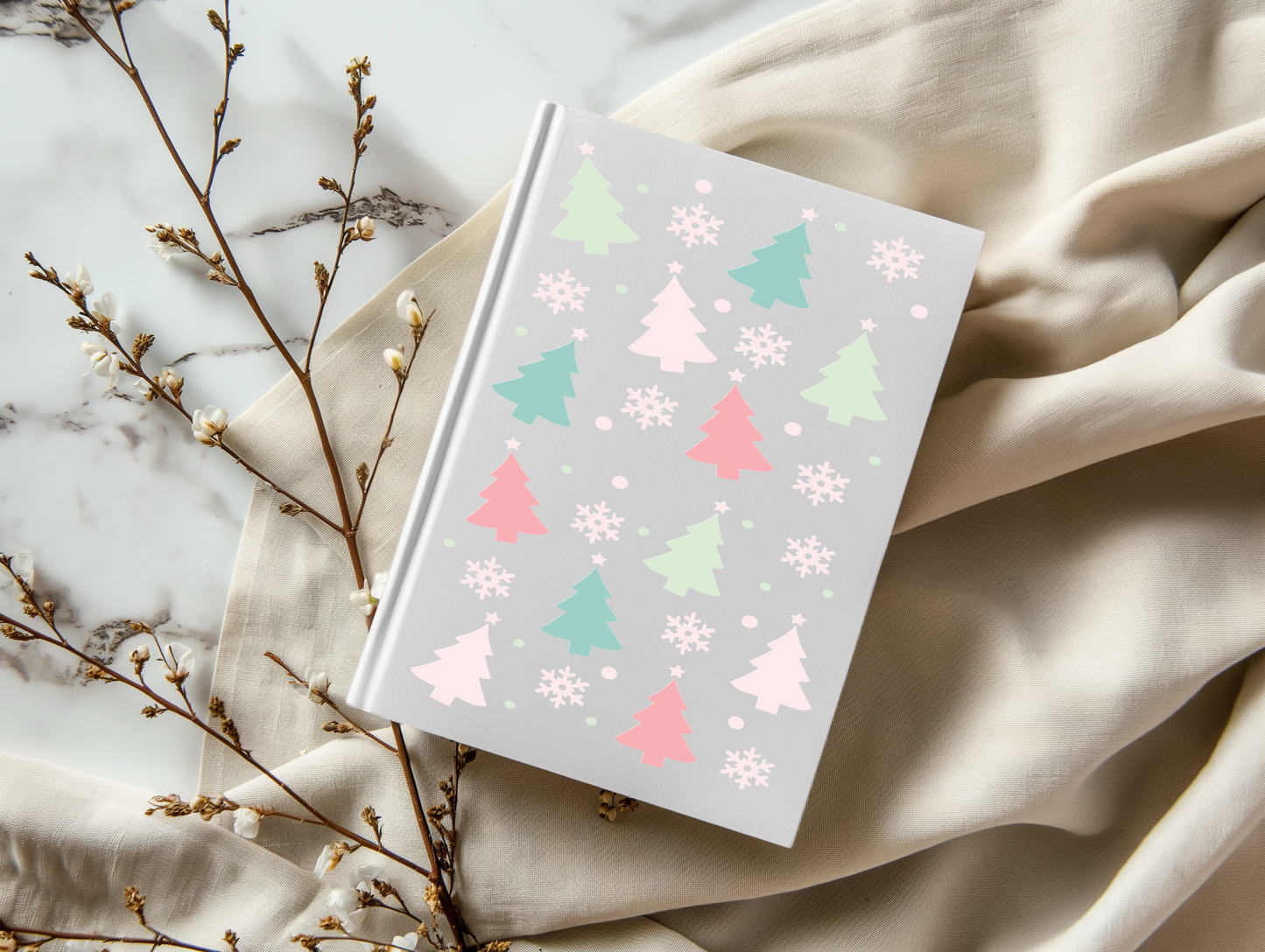 Christmas Pastel Trees And Snowflakes - A5 Notebook UV DTF Wrap