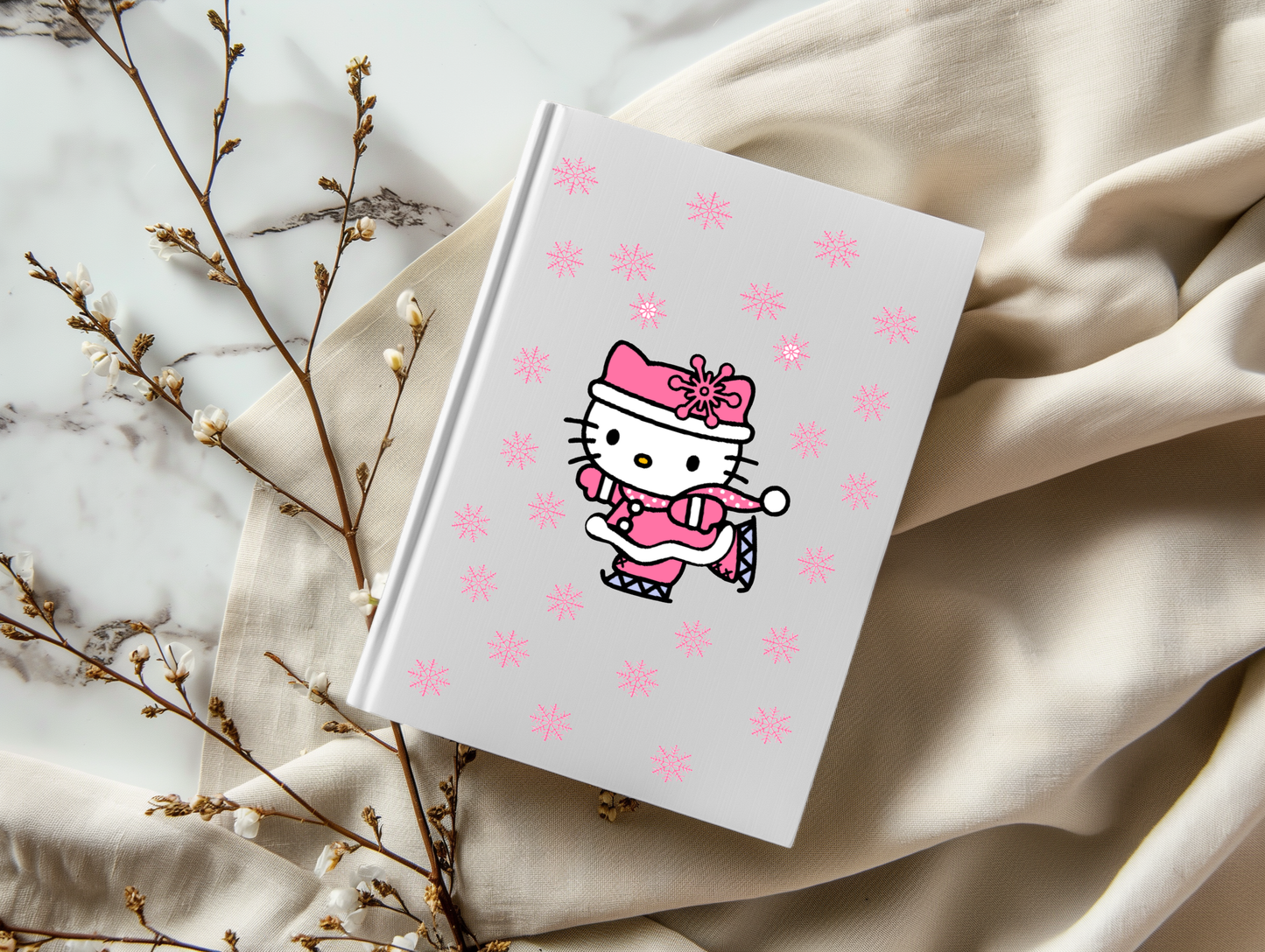 Christmas Pink Ice Skating Kitty - A5 Notebook UV DTF Wrap