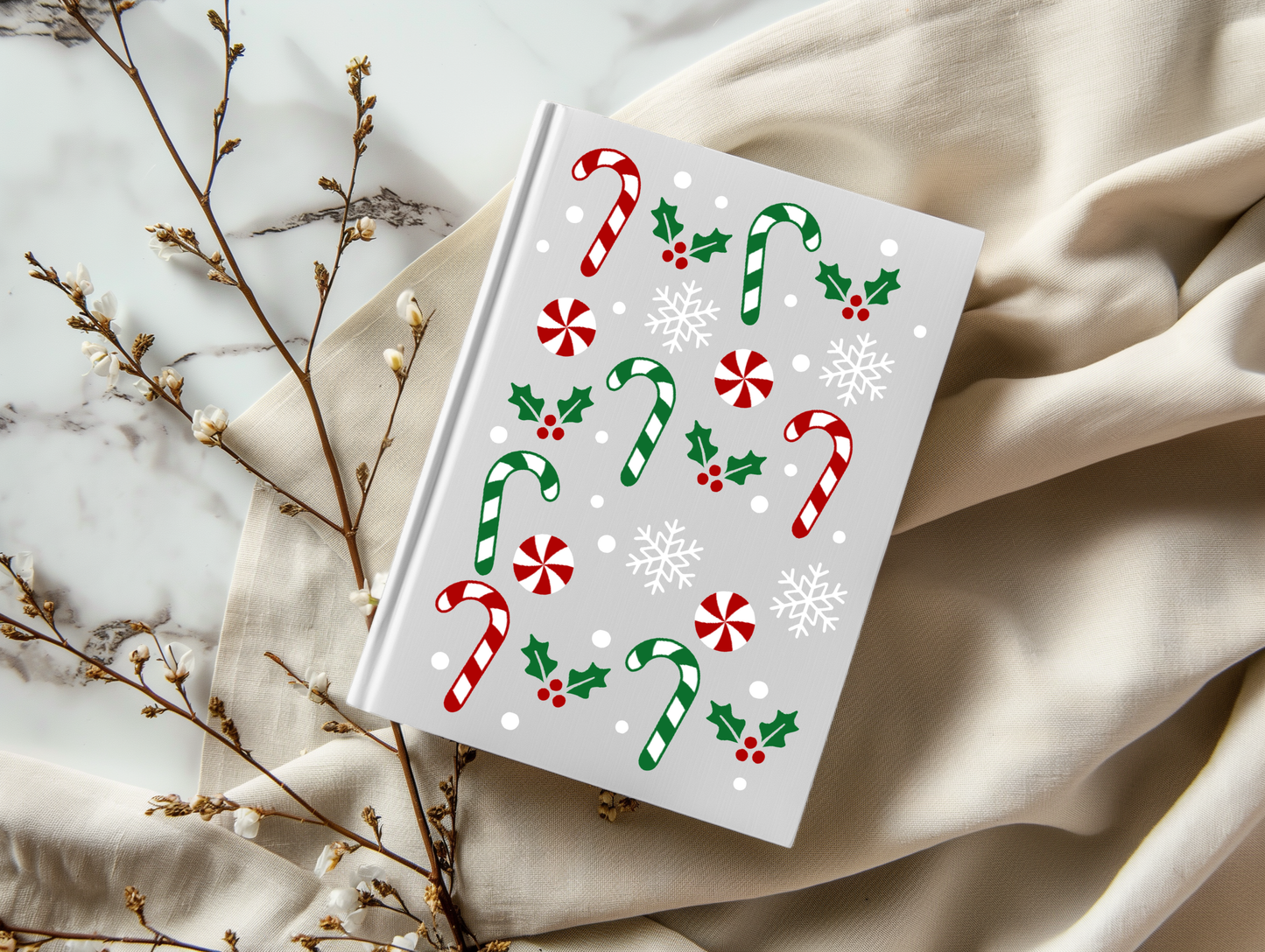 Christmas Candy Canes and Holly - A5 Notebook UV DTF Wrap