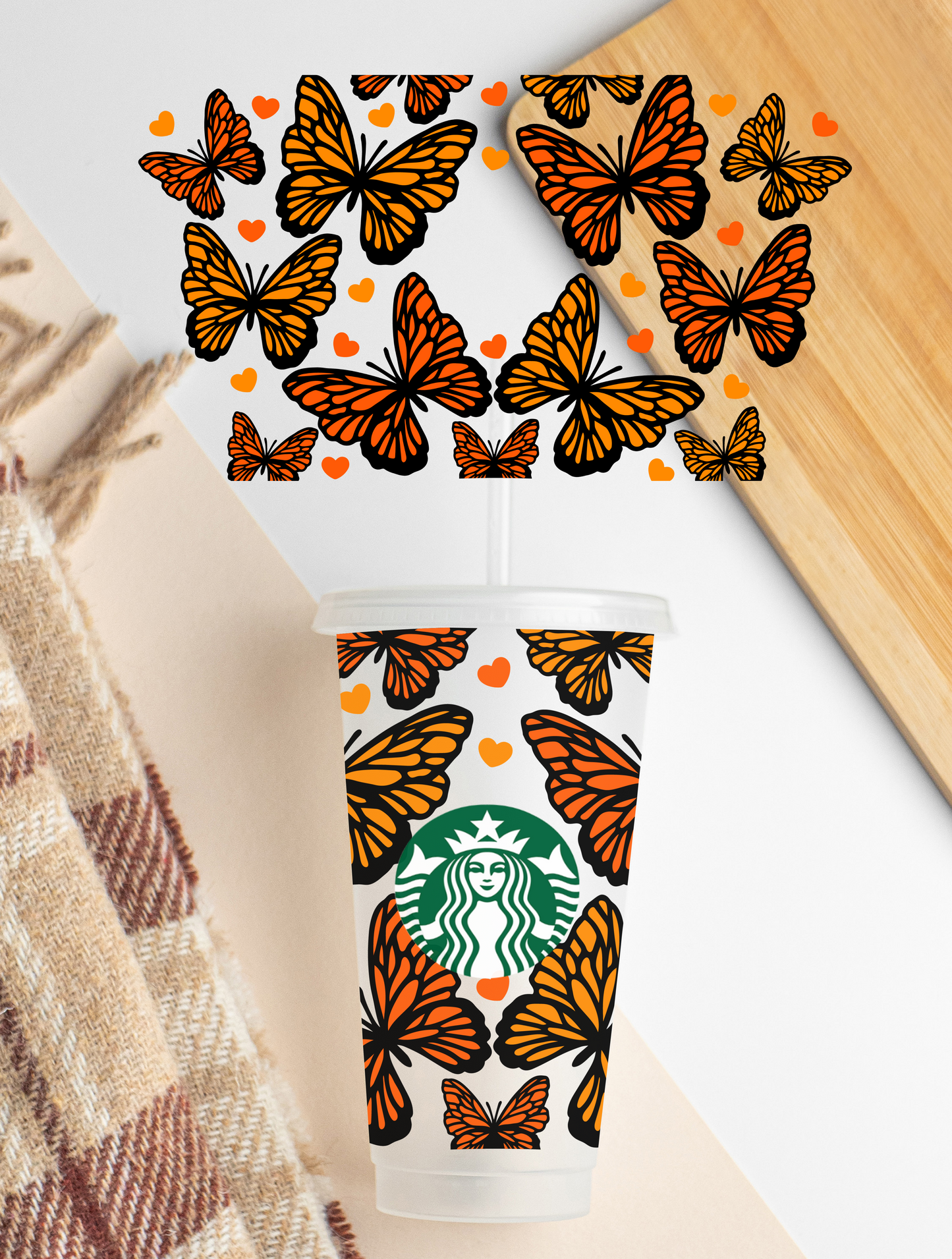 Orzange Butterfly - 24 oz cold cup UV DTF Wrap