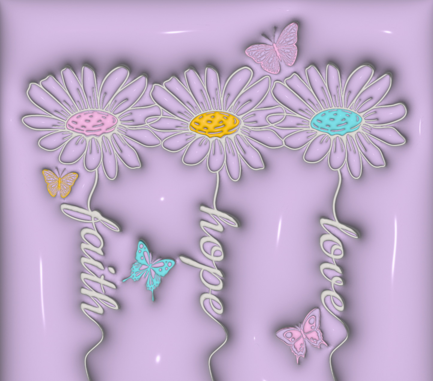 Inflated Lilac Faith Hope Love - 3D Inflated 20 Oz Sublimation Transfer