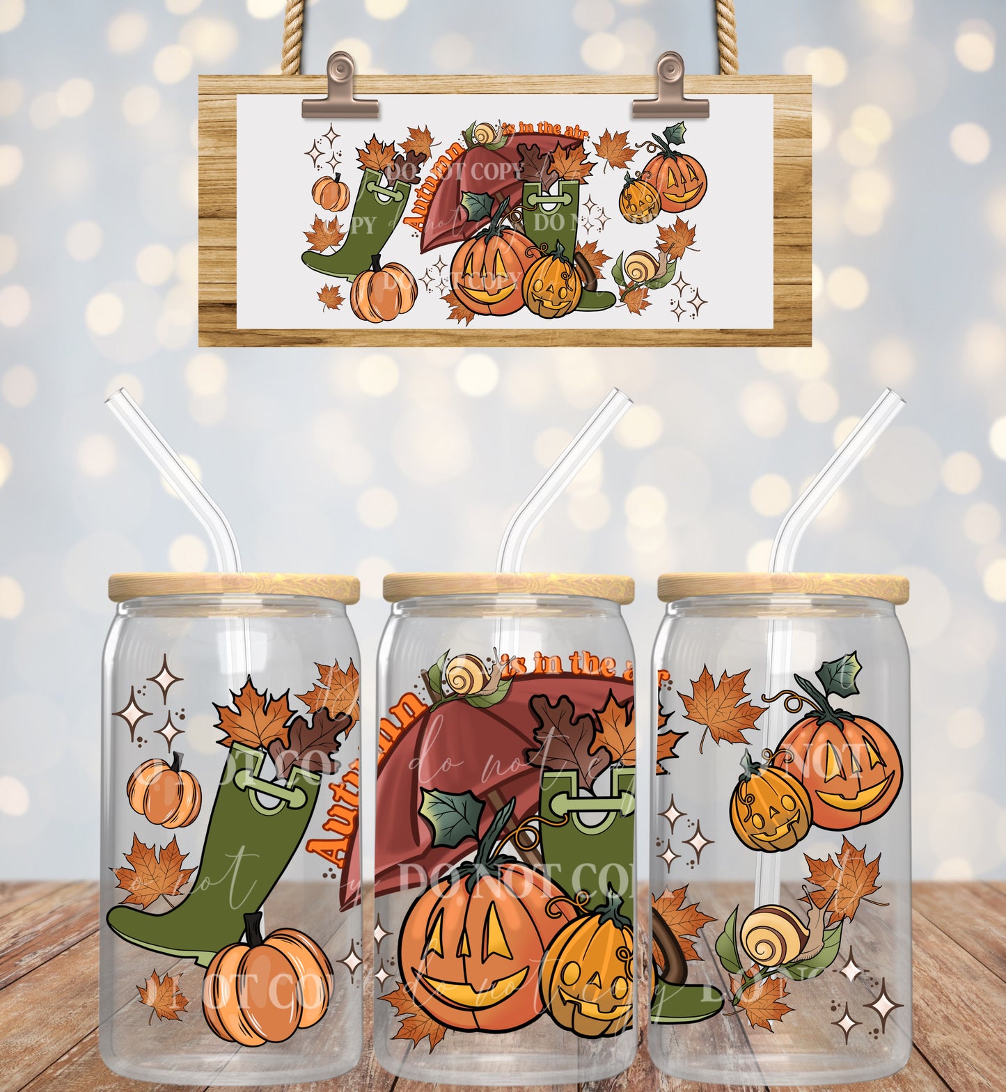 Autumn Is In The Air Pumpkins - 16 oz / 20 oz Libby UV DTF Wrap