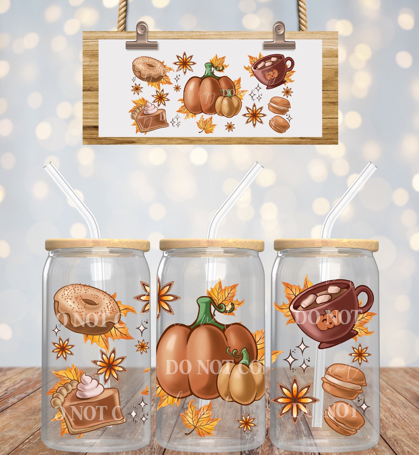 Pumpkin Donut Pumpkin Pie Pumpkin Spice - 16 oz / 20 oz Libby UV DTF Wrap