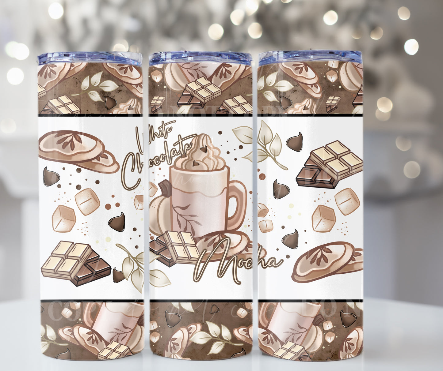 Christmas White Chocolate Mocha - 20oz Skinny Tumbler / 25 Oz Glass Tumbler Wrap