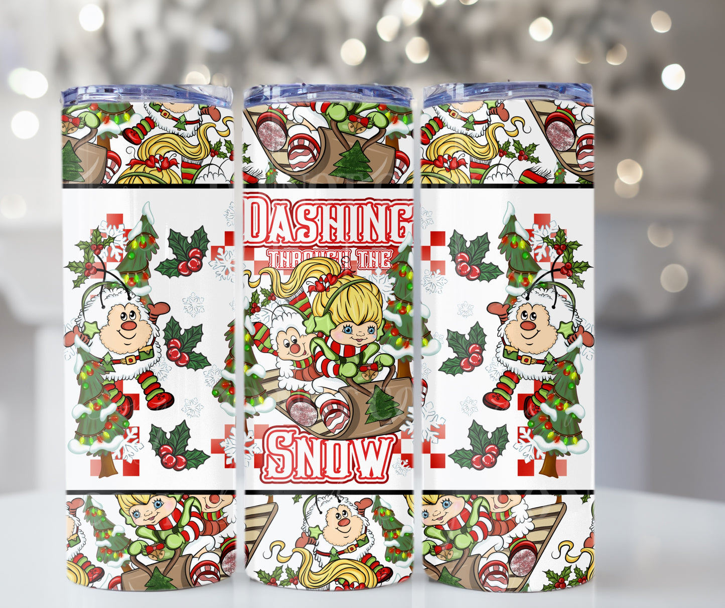 Christmas Rainbow Bright - 20oz Skinny Tumbler / 25 Oz Glass Tumbler Wrap