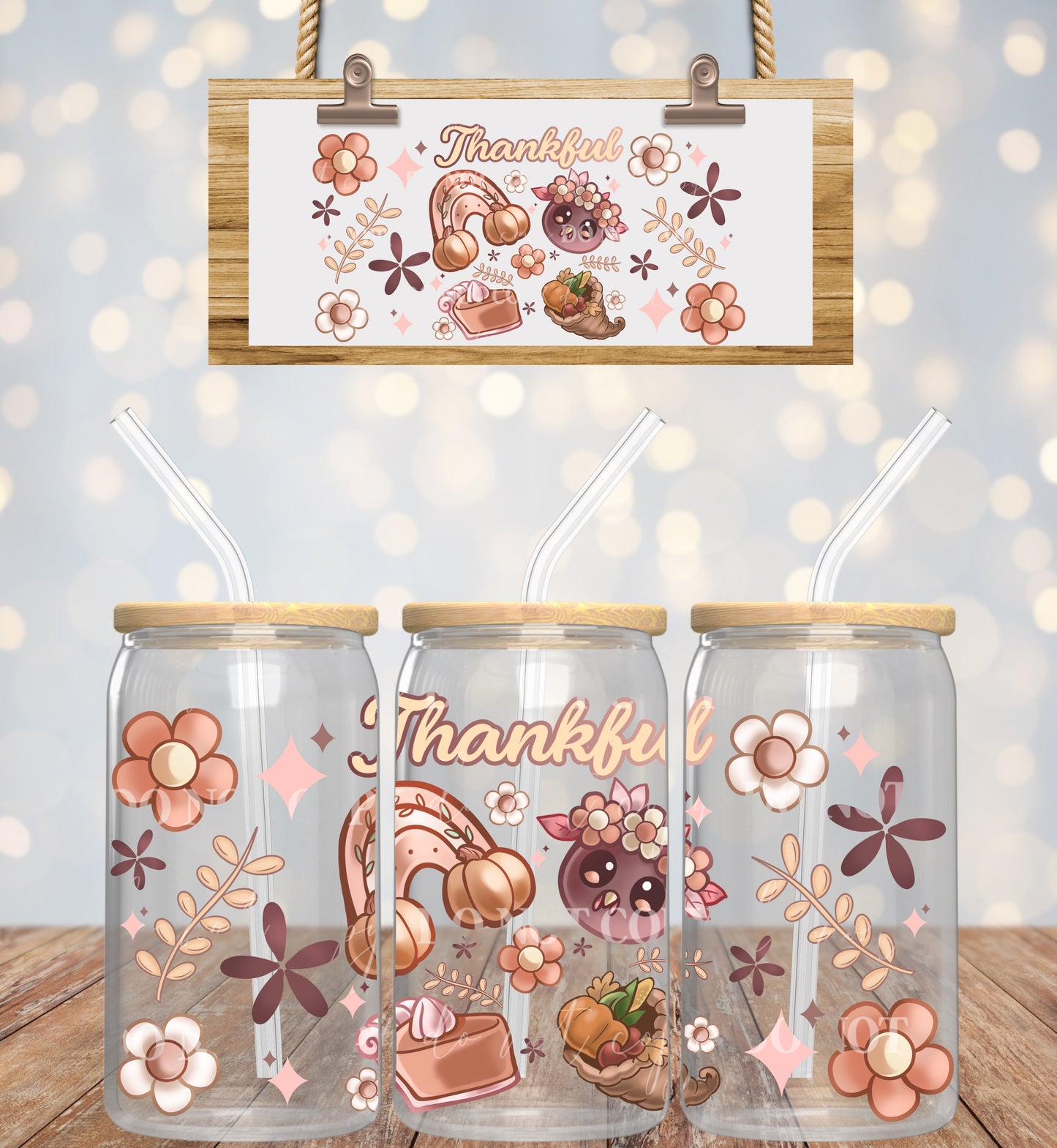 Autumn Thankful - 16 oz / 20 oz Libby UV DTF Wrap