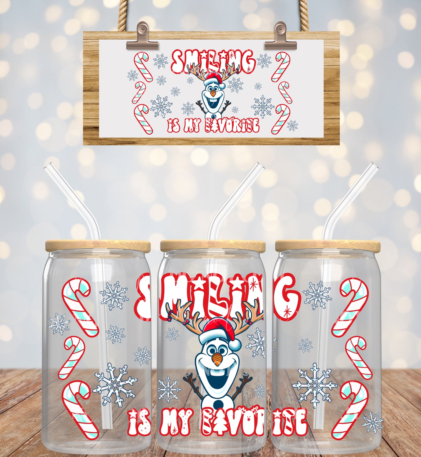 Christmas Smiling Is My Favorite Snowman - 16 oz / 20 oz Libby UV DTF Wrap