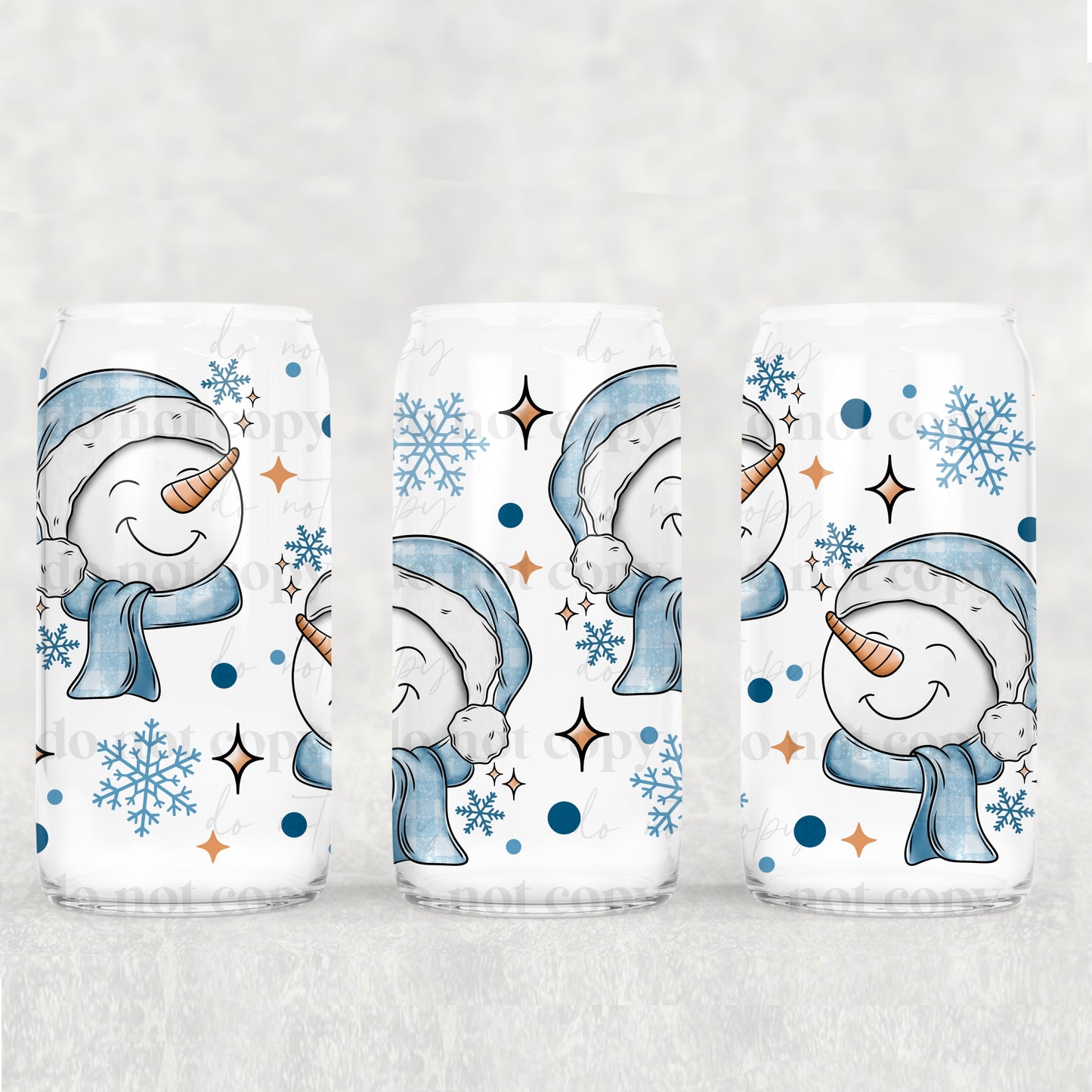 Christmas Blue Smiling Snowman - 16 oz / 20 oz Libby UV DTF Wrap