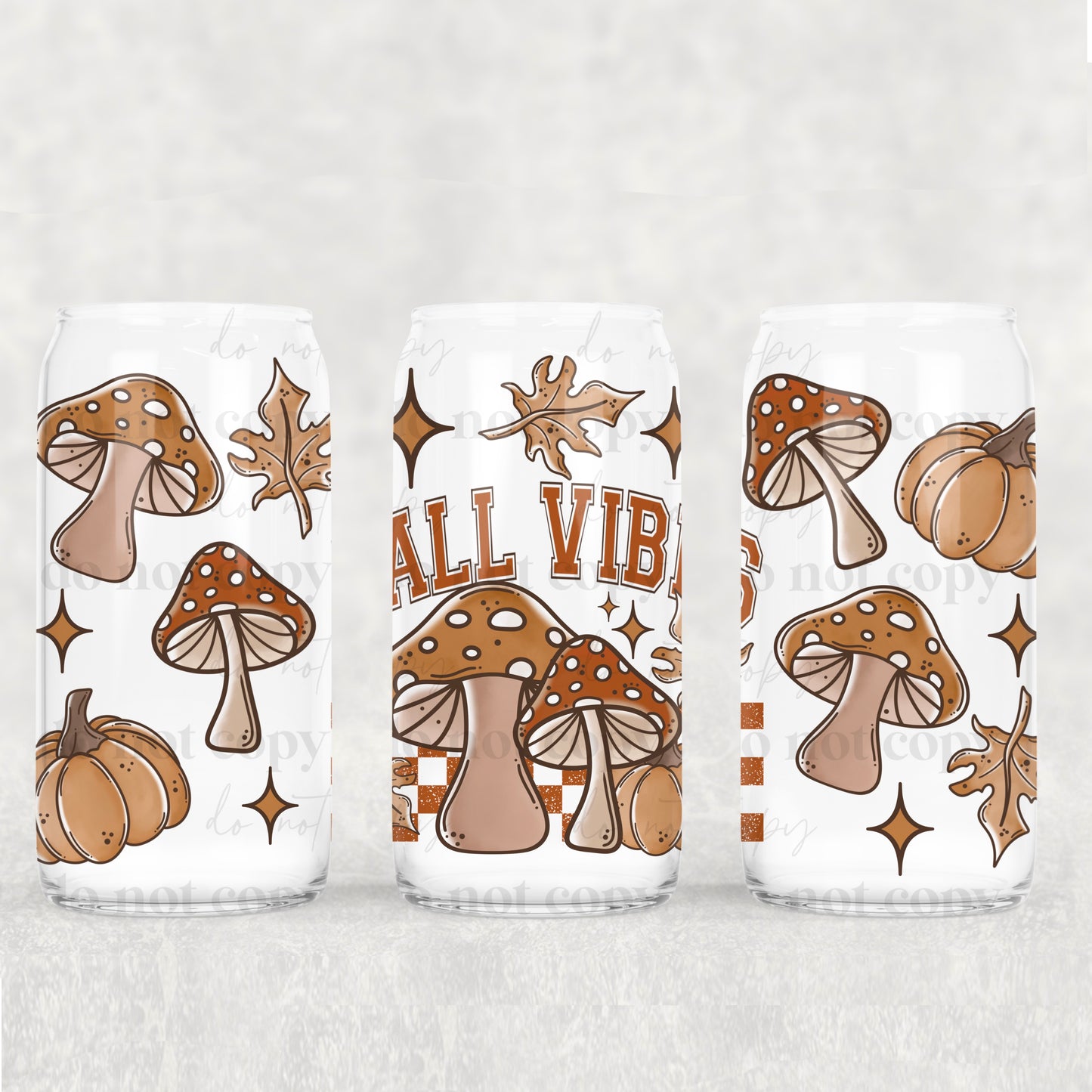 Fall Vibes Boho Mushrooms - 16 oz / 20 oz Libby UV DTF Wrap