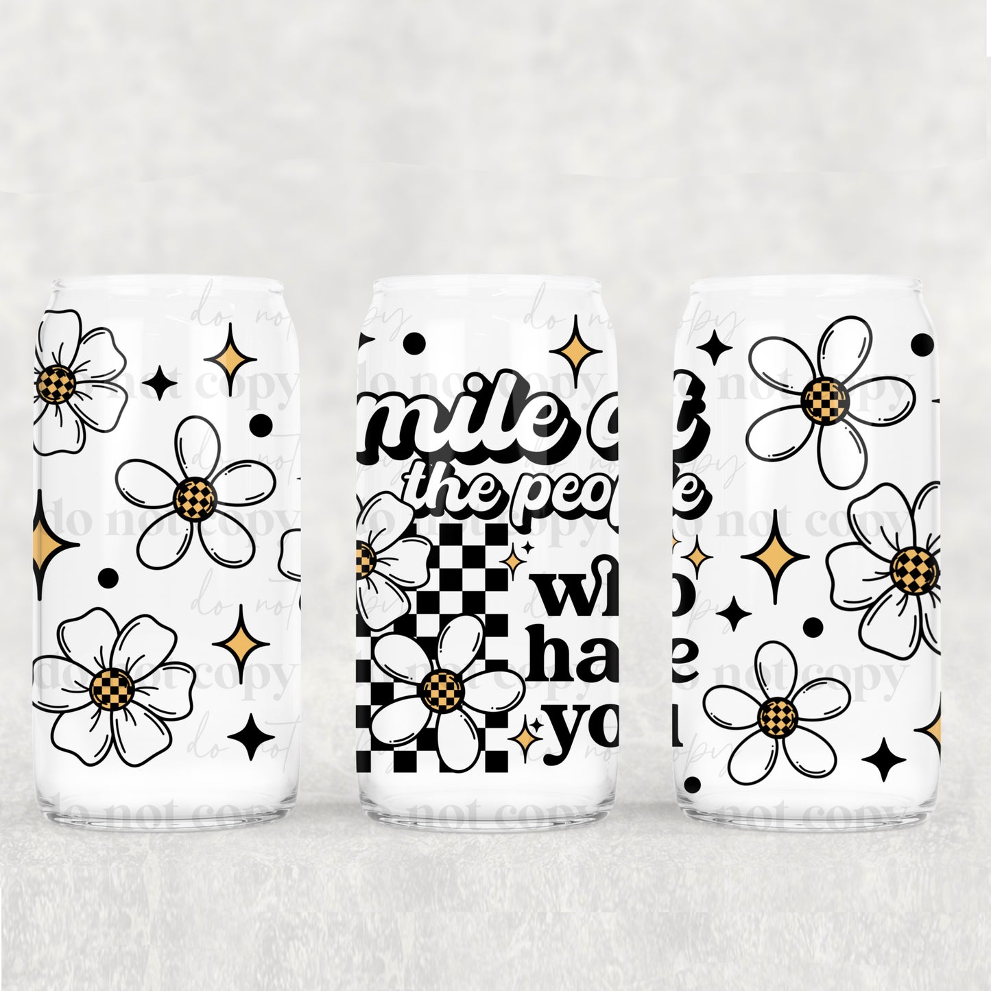 Checkered Smile At The People - 16 oz / 20 oz Libby UV DTF Wrap