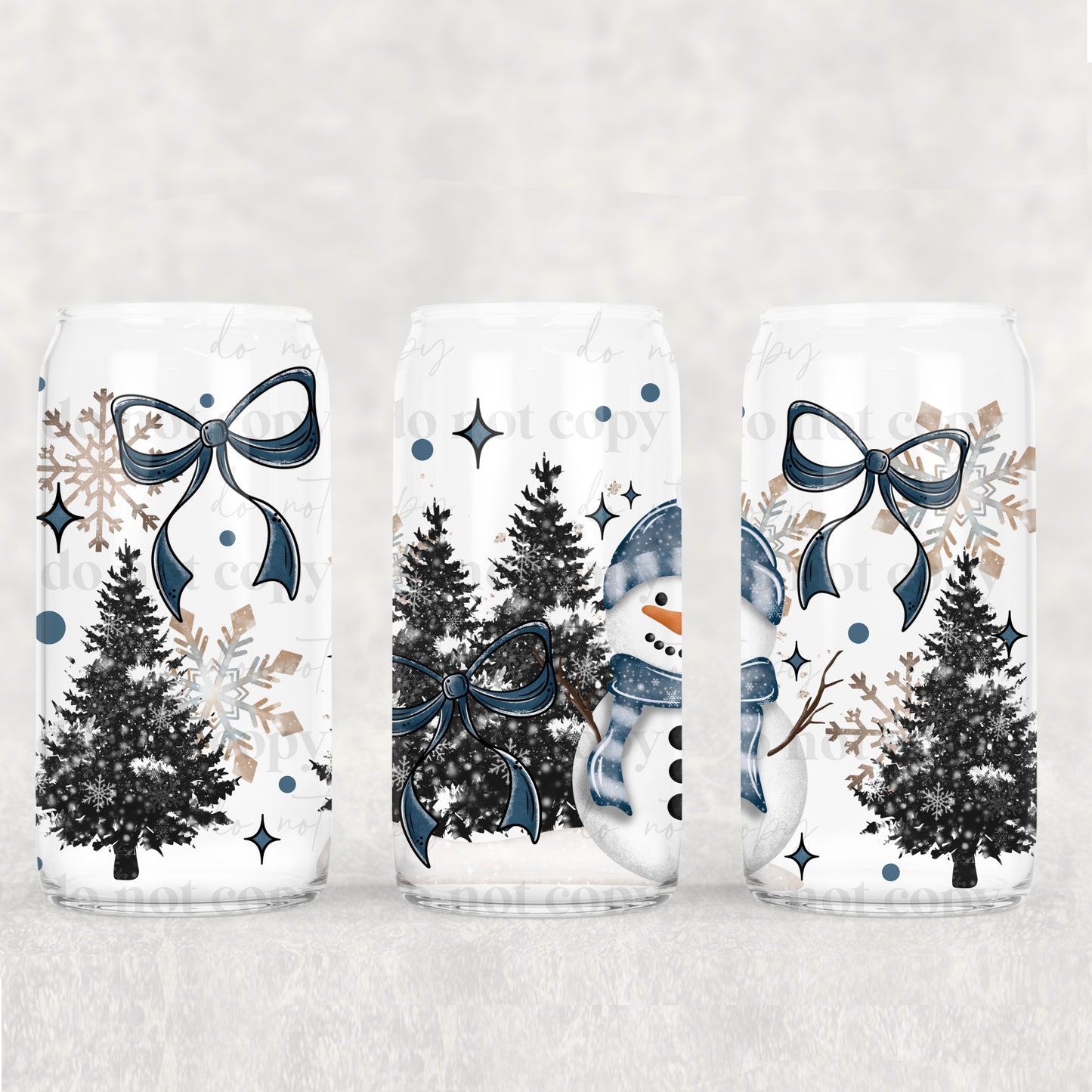 Christmas Winter Blue Snowman - 16 oz / 20 oz Libby UV DTF Wrap