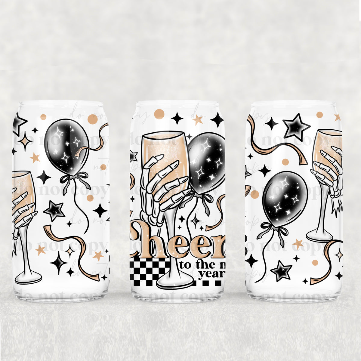 Happy New Year Wine Glasses - 16 oz / 20 oz Libby UV DTF Wrap