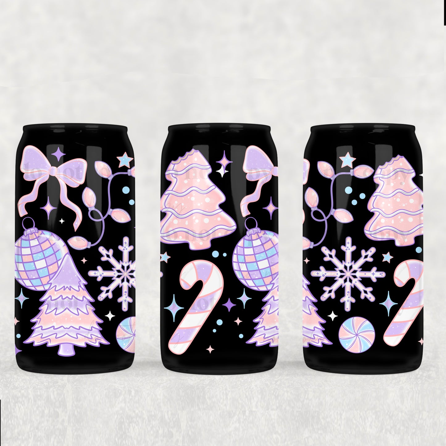 Pastel Pink Christmas - 16 oz / 20 oz Libby UV DTF Wrap