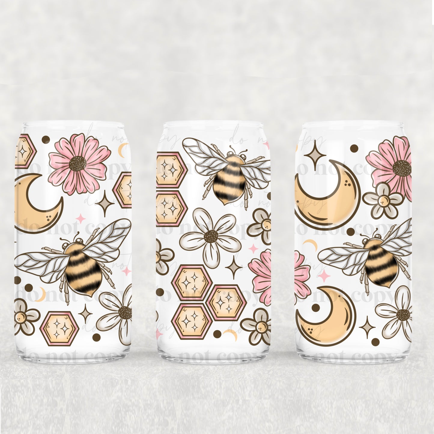 Honey Bee's And Moons - 16 oz / 20 oz Libby UV DTF Wrap