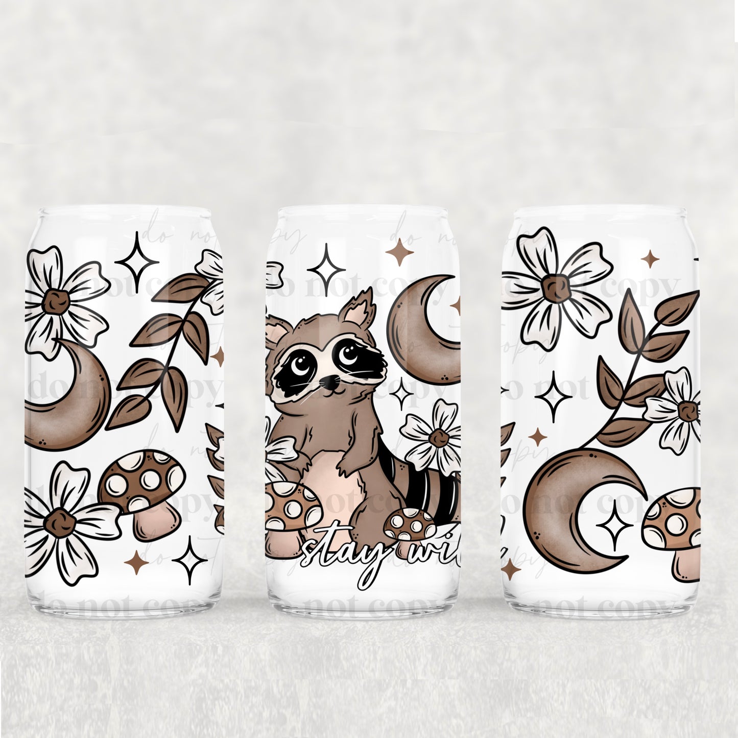 Boho Racoon Stay Wild - 16 oz / 20 oz Libby UV DTF Wrap