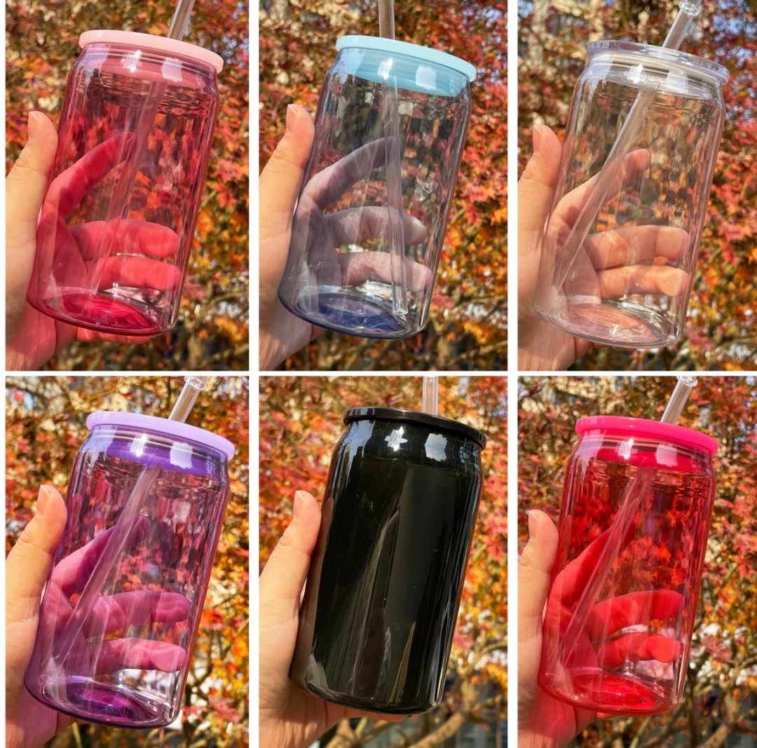 16 oz Colored Plastic Acrylic Can Cup Lid and Straw