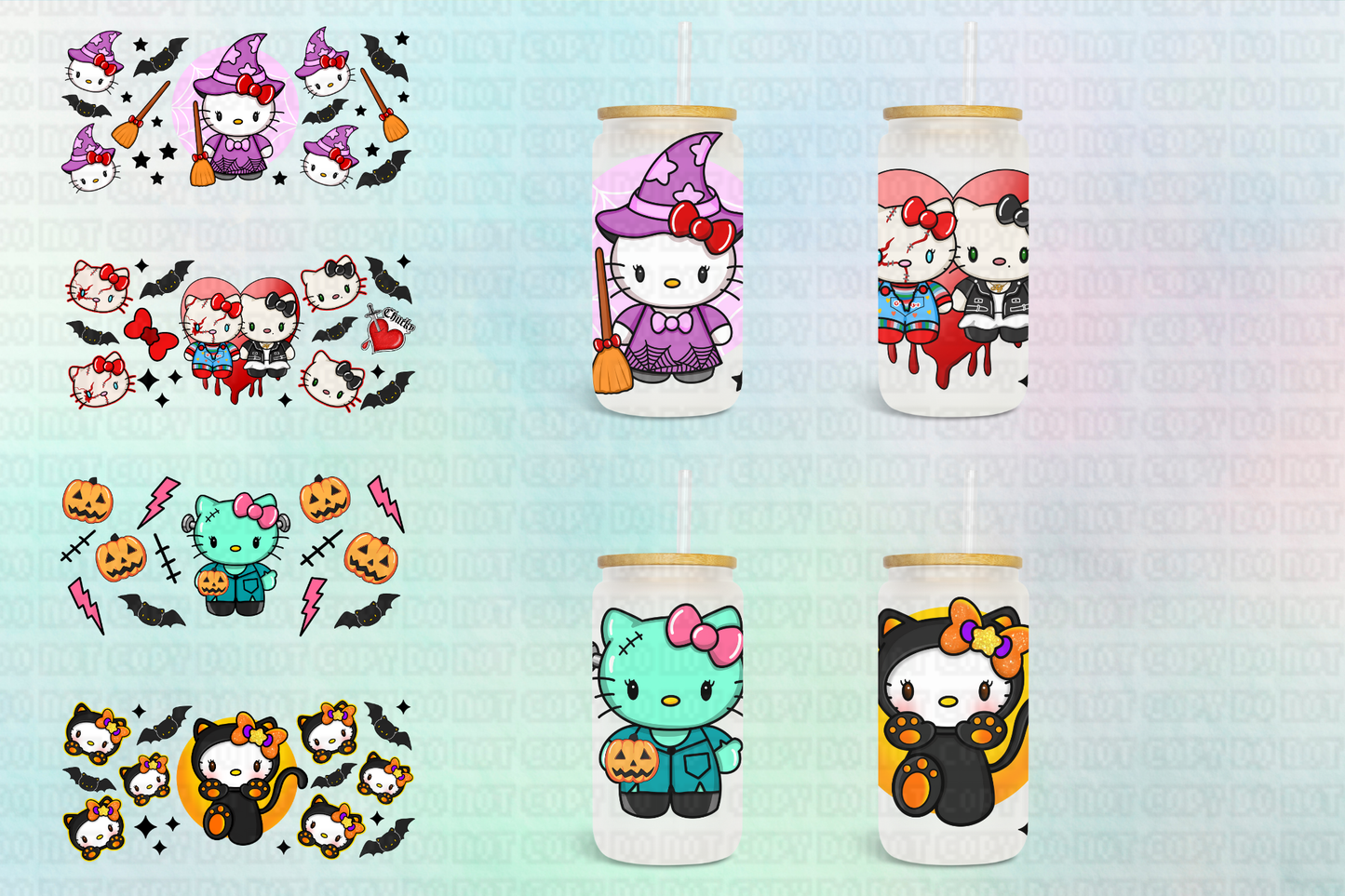 Halloween Kitty Witch Collection - 16 oz / 20 oz Libby UV DTF Wrap