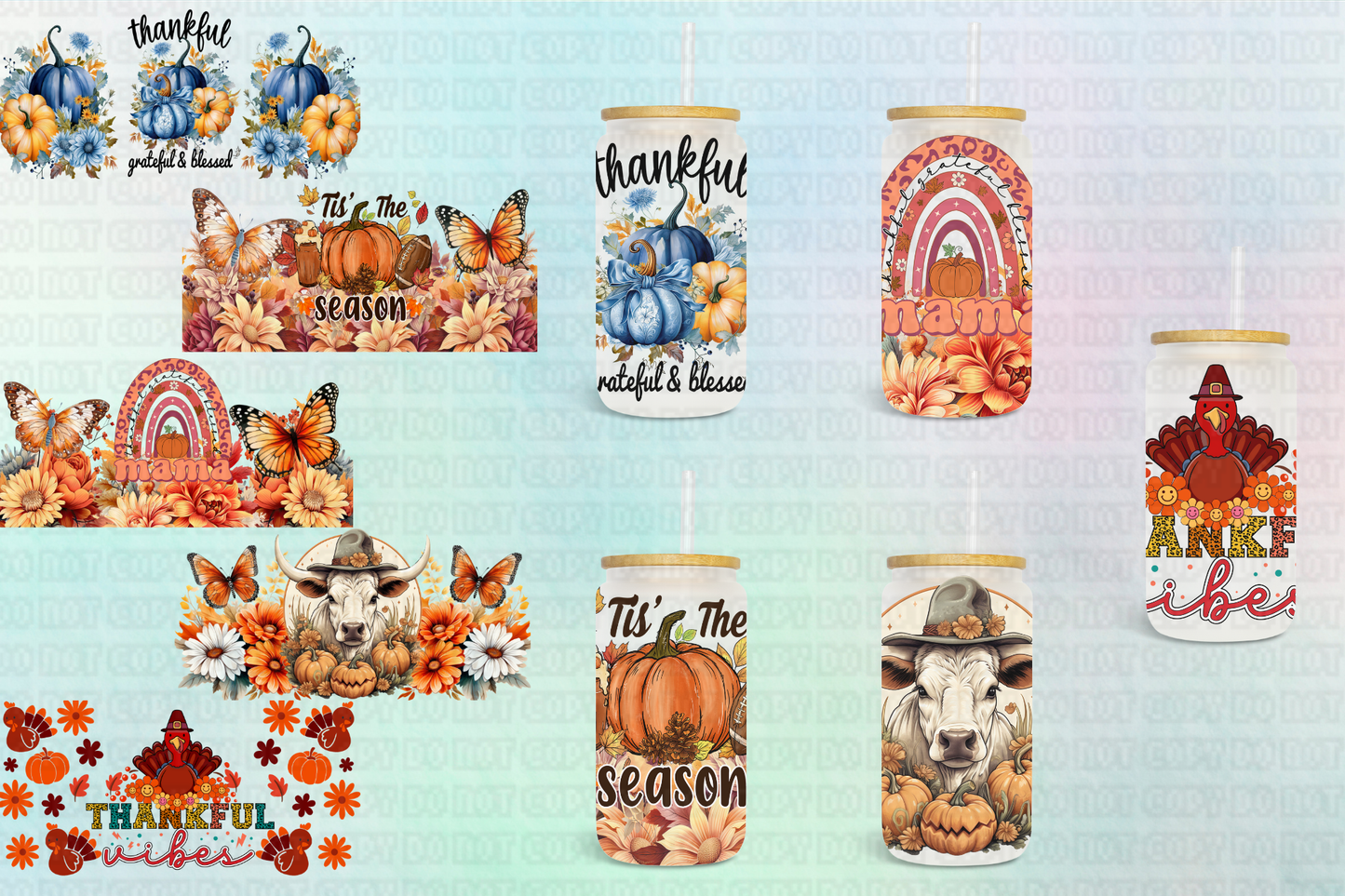 Fall Mixed Collection - 16 oz / 20 oz Libby UV DTF Wrap