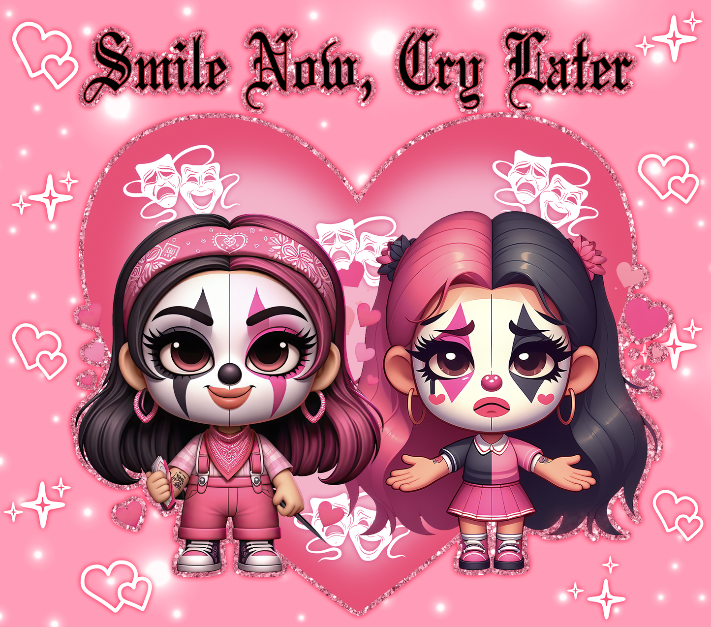 Pink Tone Chicano Smile Now Cry Later - 20 Oz Straight Sublimation Transfer