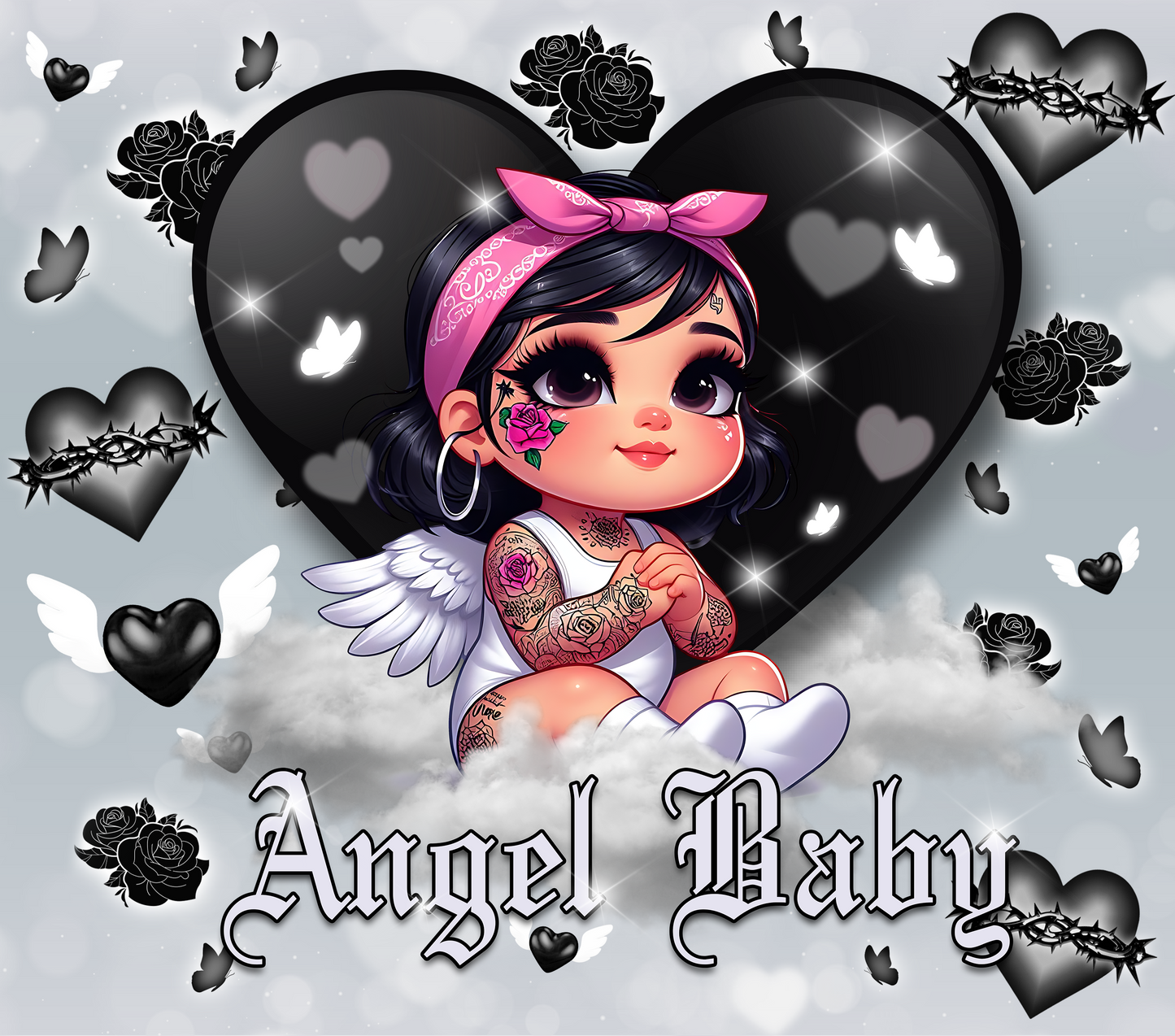 Chicano Girl Angel Baby - 20 Oz Straight Sublimation Transfer