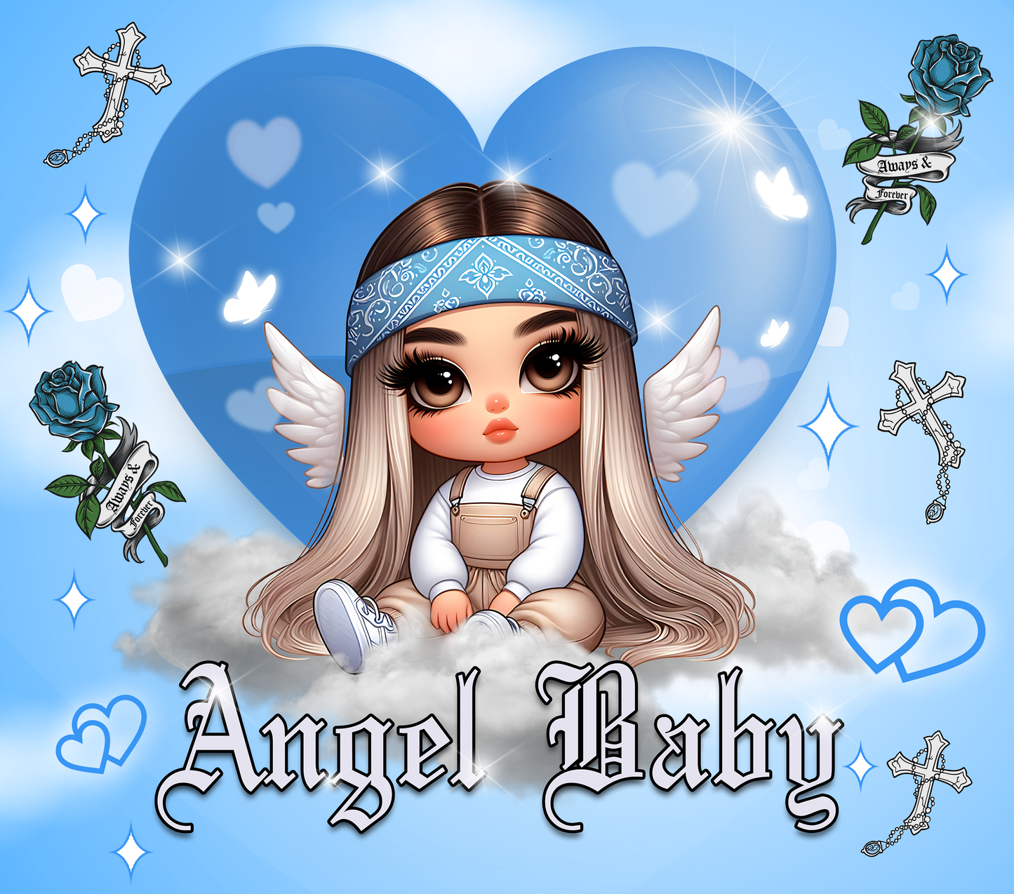 Baby Blue Chicano Girl Angel Baby - 20 Oz Straight Sublimation Transfer